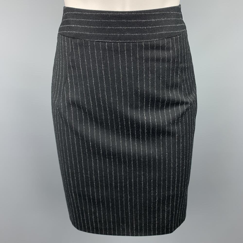 GIORGIO ARMANI Size 4 Black & Grey Pinstripe Pencil Skirt
